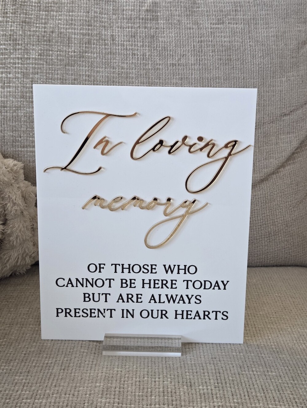 In Loving Memory Sign - White with Gold Script